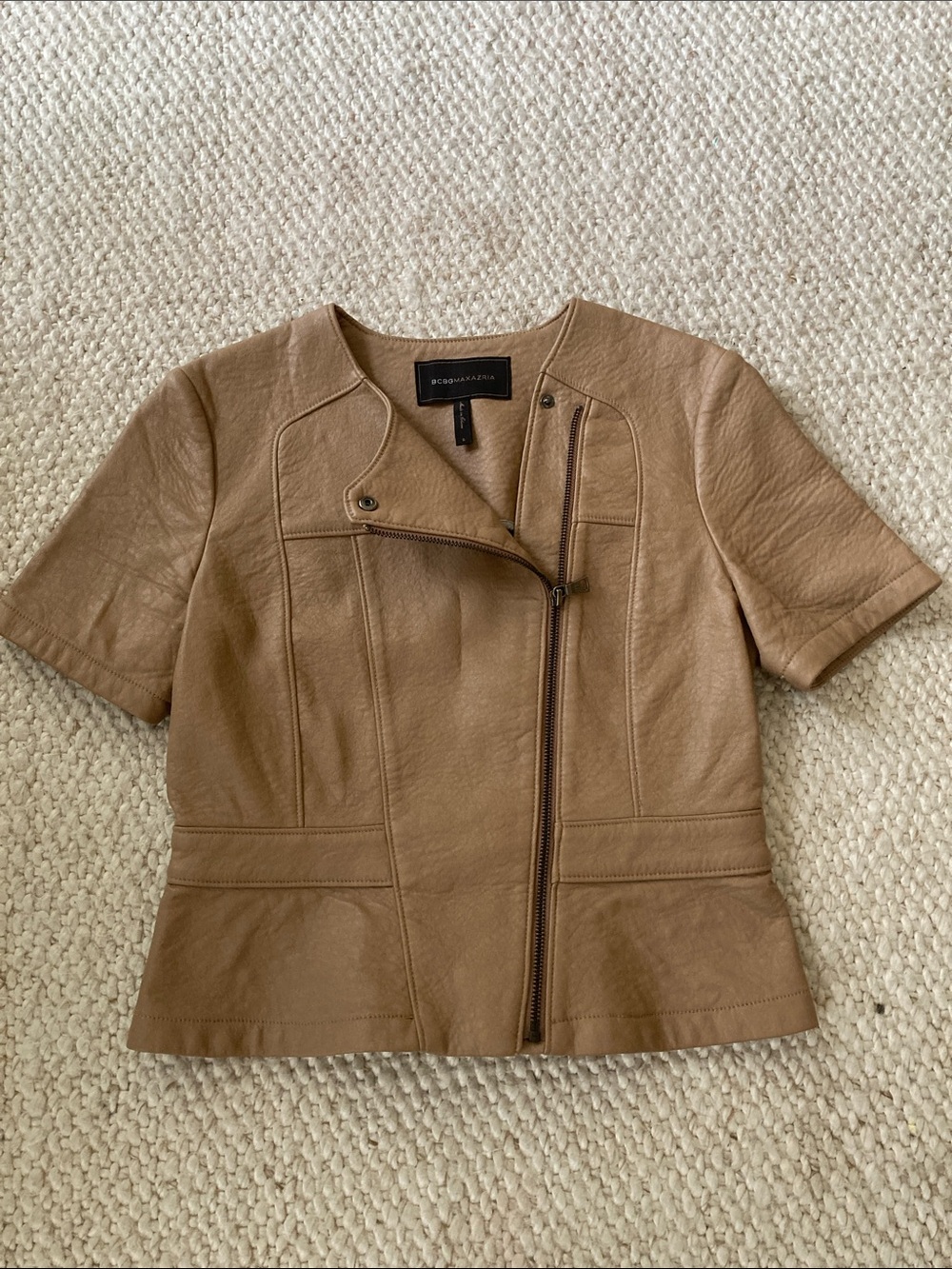 Vegan Leather BCBGMaxAzria Tan Short-Sleeve Top - Picture 4 of 11